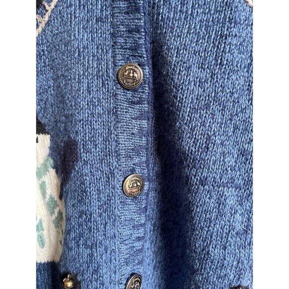 The Quacker Factory Snowman Jingle Bell Cardigan Sweater Blue Size 1X Ramie Cott - Picture 9 of 12